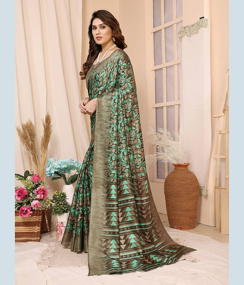 BLEESBURY Cotton Printed Saree With Unstitched Blouse Piece ( Maroon ) view 2