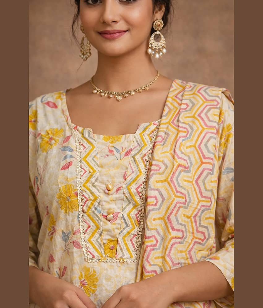 Aarika Women Cotton Printed Straight Kurti With Pants ( Yellow ) view 2
