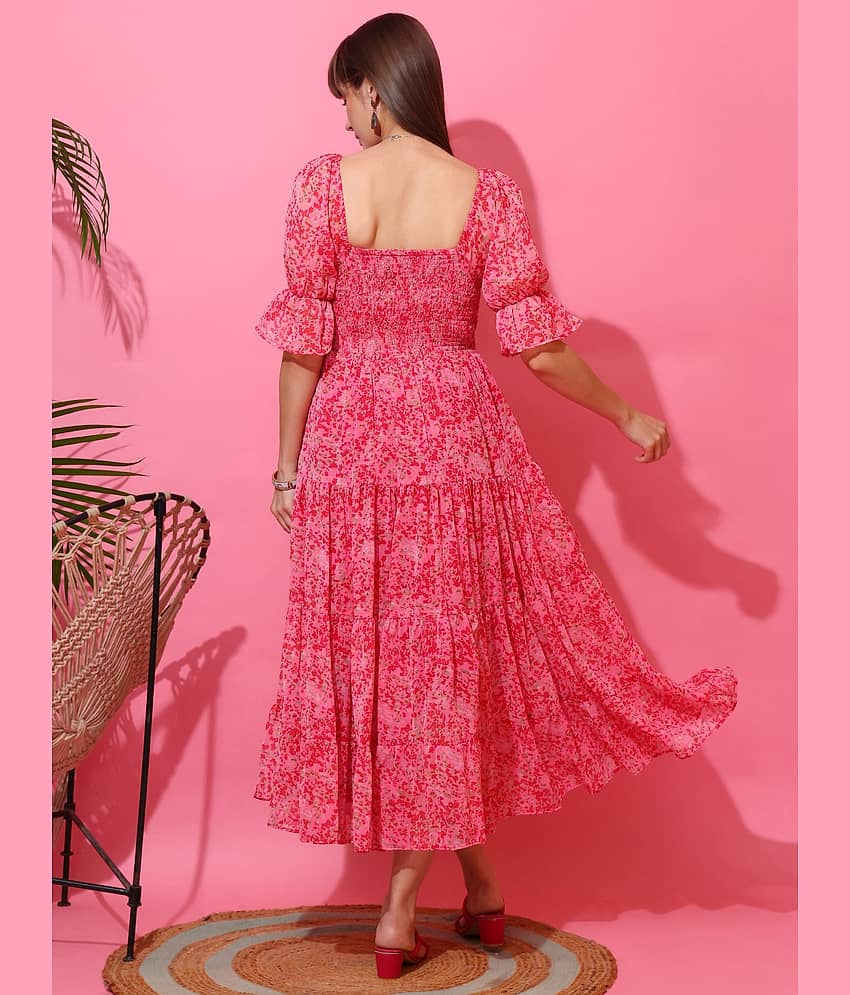 Sheetal associates Women Georgette Printed Fit & Flare Dress ( Pink ) view 2