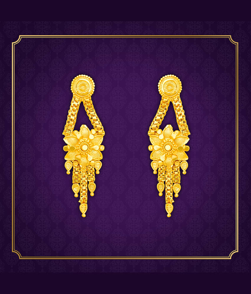 LUV FASHION Golden Drop Earrings ( Pack of 1 ) view 2