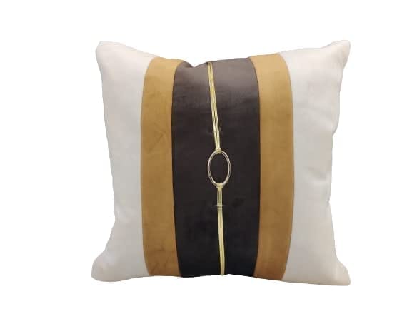 GOODVIBES Tan Beige Gold Leather Striped Patchwork Velvet Cushion Case Luxury Modern Throw Pillow Cover Decorative Pillow for Couch Living Room Bedroom Car| 16X16 Inches | 40cm * 40 cm I Set of 3| view 2
