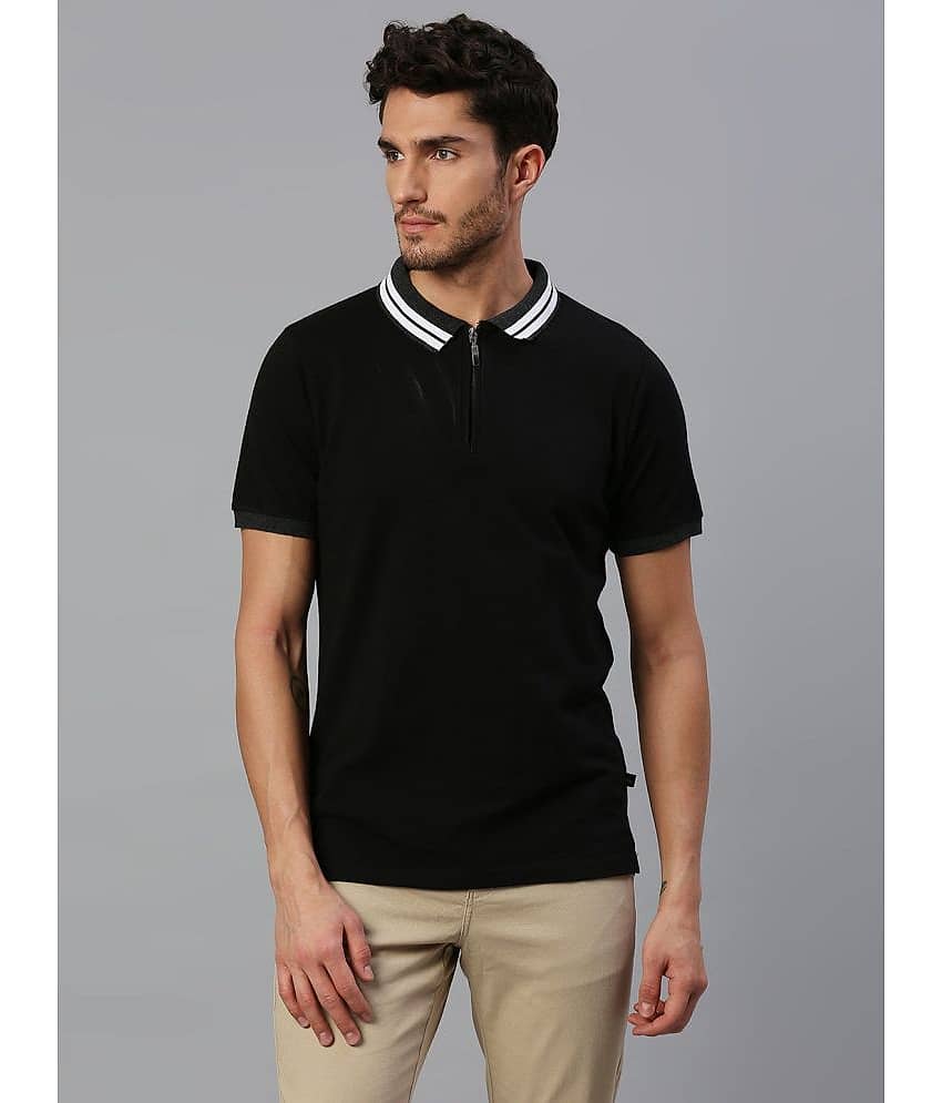 Dennis Lingo - Black Cotton Blend Slim Fit Men's Polo T Shirt ( Pack of 1 ) view 2
