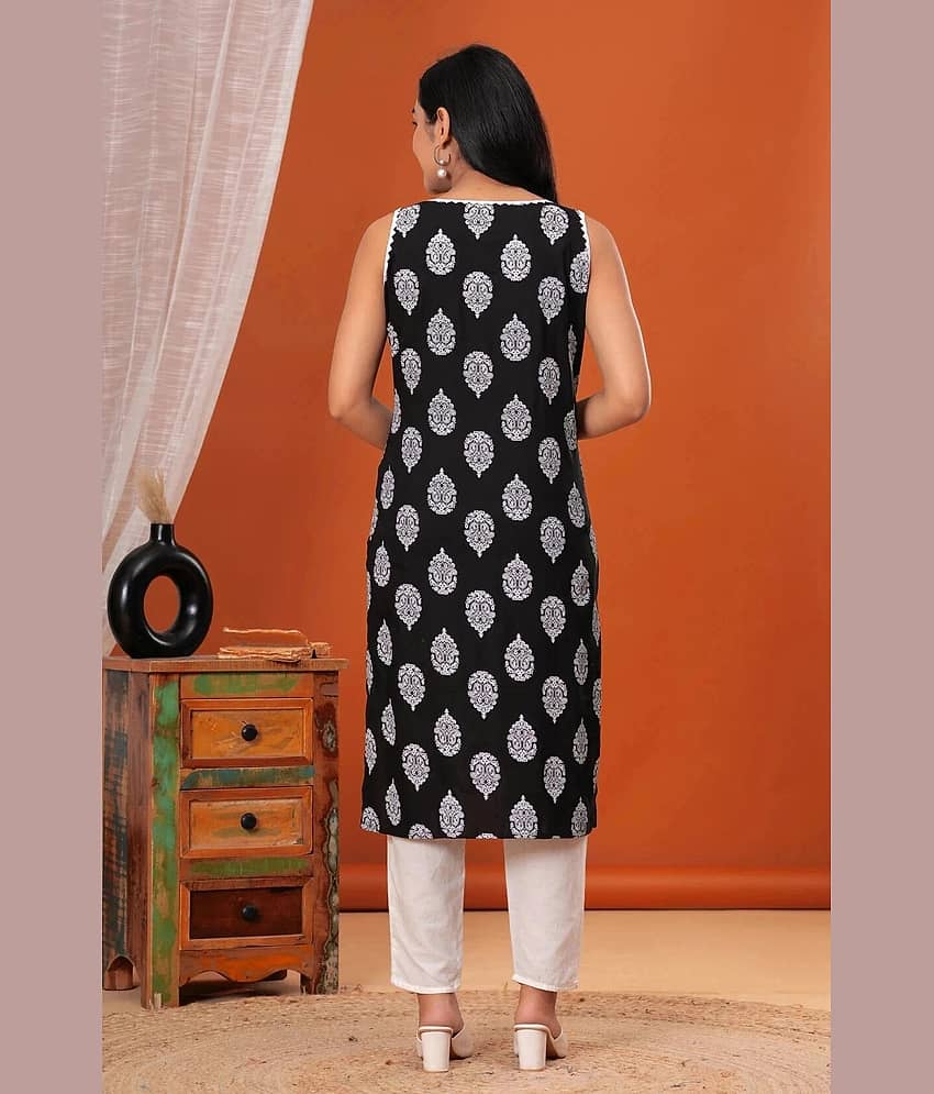 anushansa Women Viscose Rayon Printed Straight Kurti ( Black ) view 2