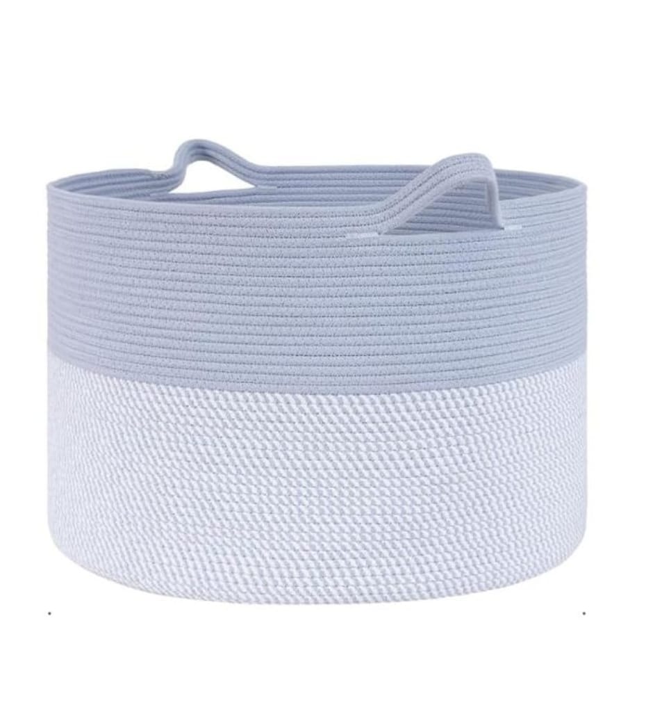 Generic Cotton Pack Of_1 16x14 Inch Storage Basket For Clothes With Out Lid (Blue-White)-PID66438 view 2