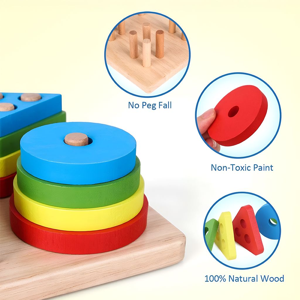 Geometric Shapes Puzzles | Wooden Stacking Puzzle | Eco-Friendly Geometric Wooden Puzzle for Kids | Educational Shape Sorting Montessori Toy for Toddlers | Kids & Preschool Learning Toy view 2