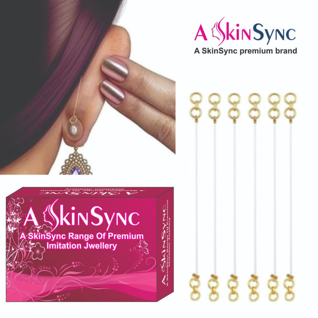 A SkinSync Gold Plated Invisible Transparent Heavy Earrings Support Ear Chains for Women and Girls (Pack of 3 Pairs) with 36 Strips Double Sided Tape for Fashion view 2