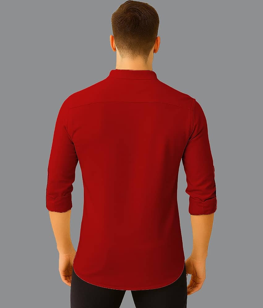 UNI VIBE Cotton Blend Plain Shirt Style Kurta For Men ( Red ) view 2