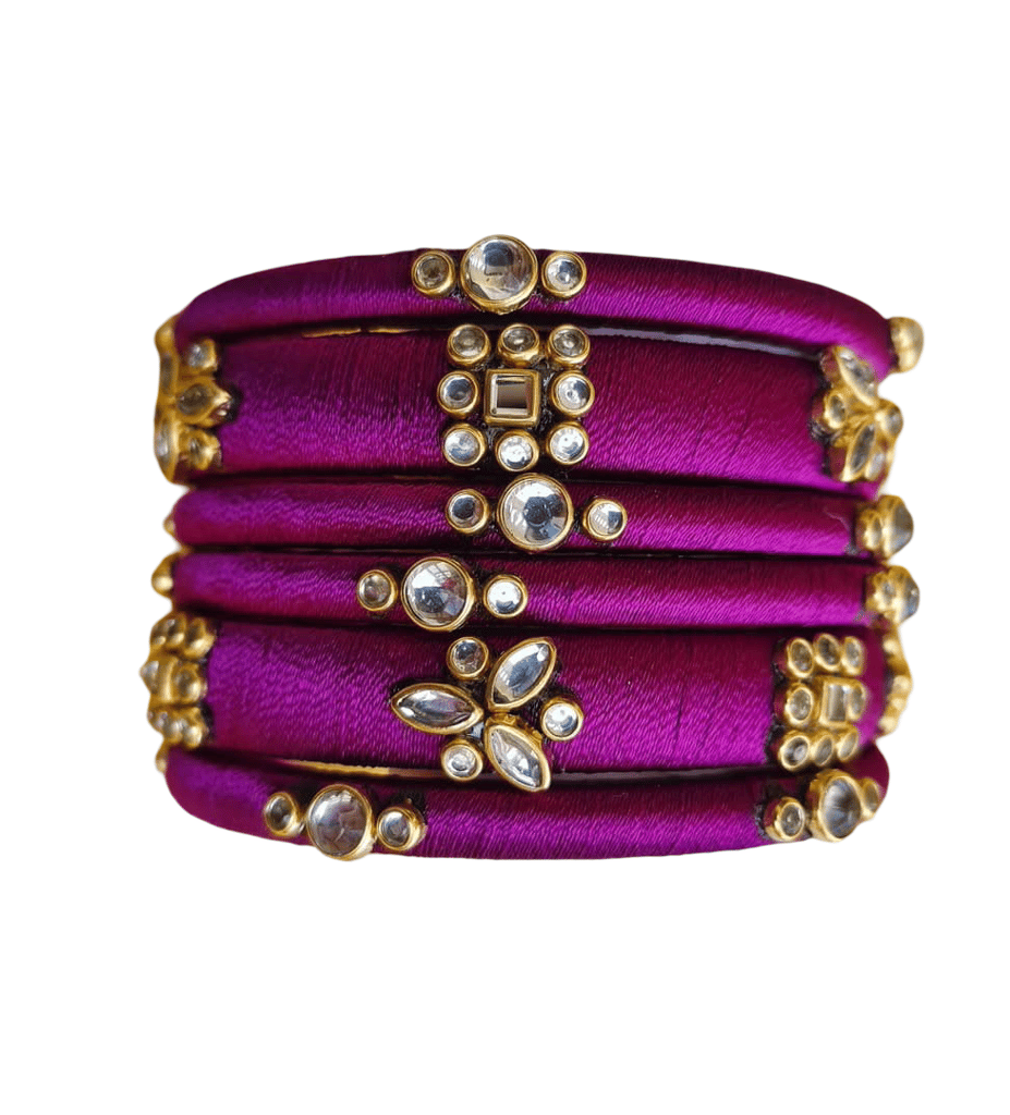 Purple Silk Thread Bangles with Gemstone Embellishments view 2