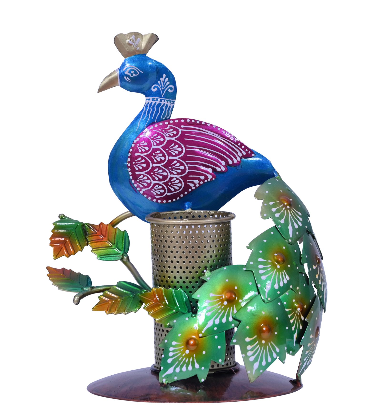 IPC Metal Peacock Pen/Pencil Holder or Stand Home Decor Showpiece Decorative Figurine for Home Living Room Office Table Organizer Height - 11.5 inch view 2