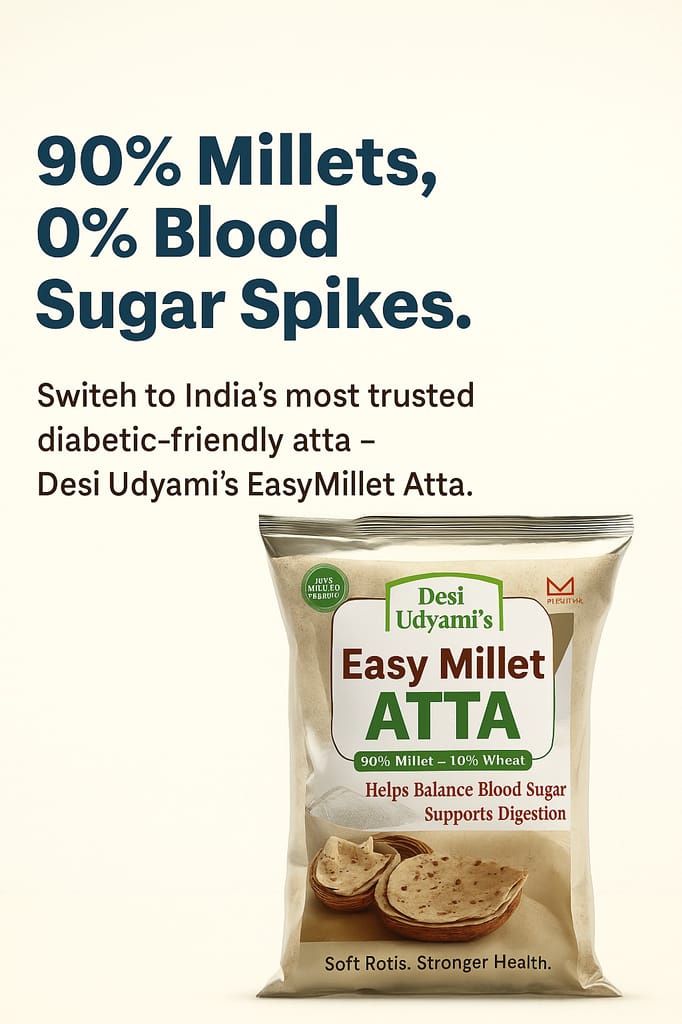 Desi Udyami EasyMillet Multigrain Atta – Diabetes-Friendly, Low GI, High Fiber Roti Flour (Jowar, Ragi, Bajra, Methi, Jeera) | Multigrain Flour for Diabetes, Weight Loss & Thyroid | Low GI Millet Atta with 10% Wheat 2 Kgs (pack of 5) view 2