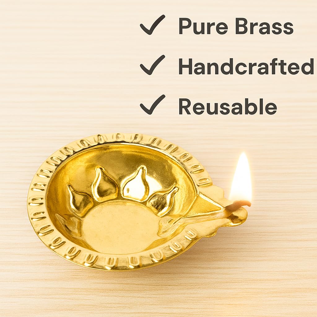 Decorative Brass Diya Set (Pack of 2) � Pure Brass Diya for Pooja (72 mm � 62 mm) � Diwali Decoration Item for Home | Agal Vilakku Deepam Oil Lamp for Temple, Office, Daily Puja & Religious Rituals view 2