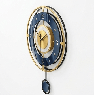 Luxury Modern Circular Pendulum Wall Clock – Navy Blue & Gold Geometric Art | Blue and Gold Clock view 2