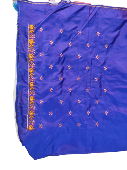 Blue Embroidered Blouse With Floral Motifs view 2