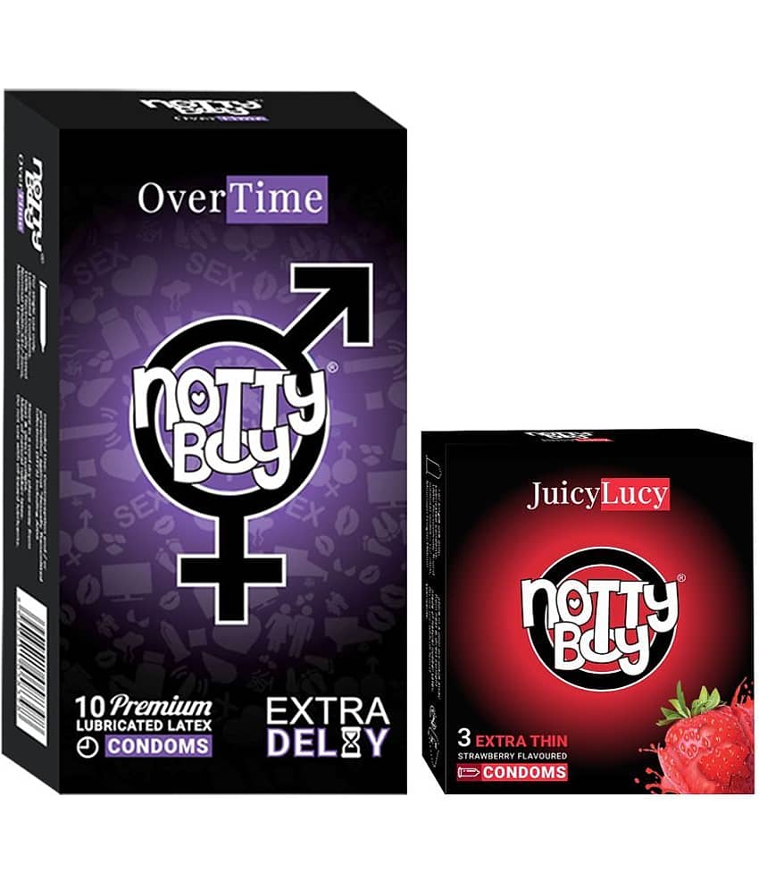NottyBoy Strawberry Flavoured and Over Time Long Lasting Condoms - (Set of 2, 13 Pieces)