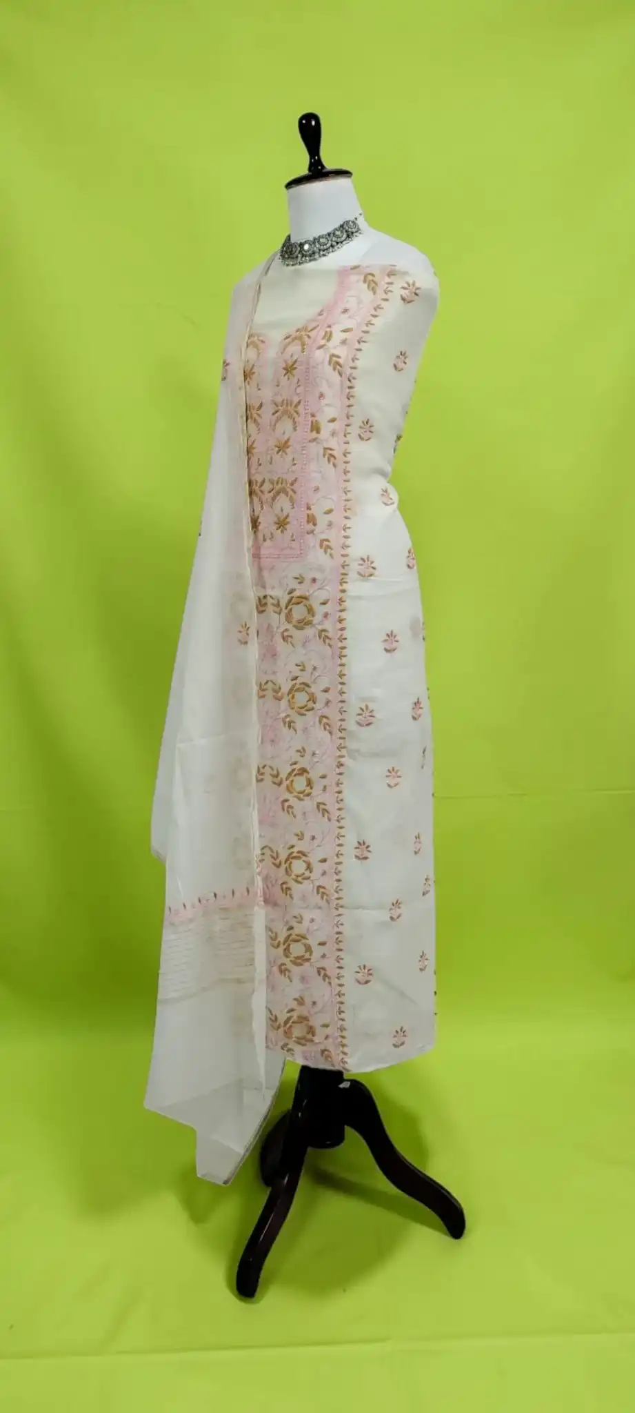 Lucknow Chikankari Mul Cotton Dress Material with Hand Embroidery view 2