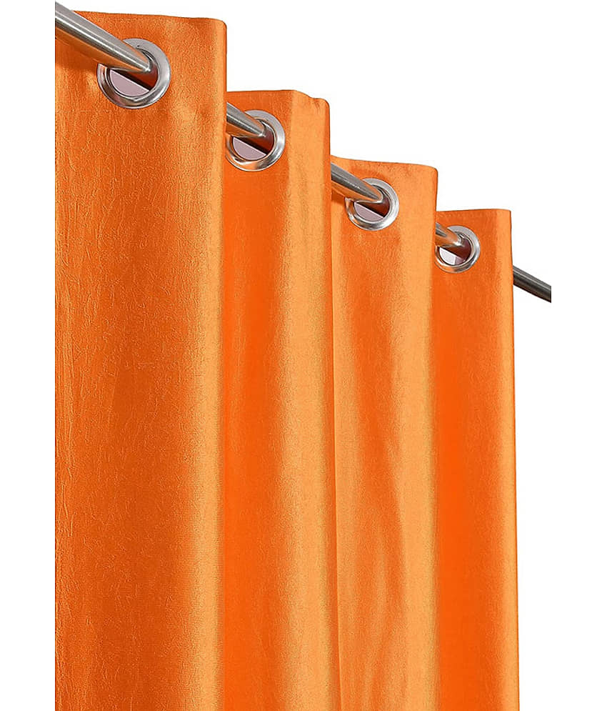 Kraftiq Homes Solid Semi-Transparent Eyelet Curtain 7 ft ( Pack of 2 ) - Orange view 2