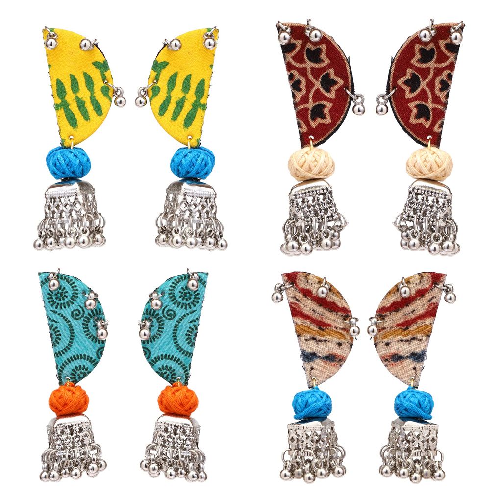 EKAM EK fabric earrings combo in multicolored fabrics for women and girls for casual wear and formal wear set of 4 pairs ( different color and design for each pair)
