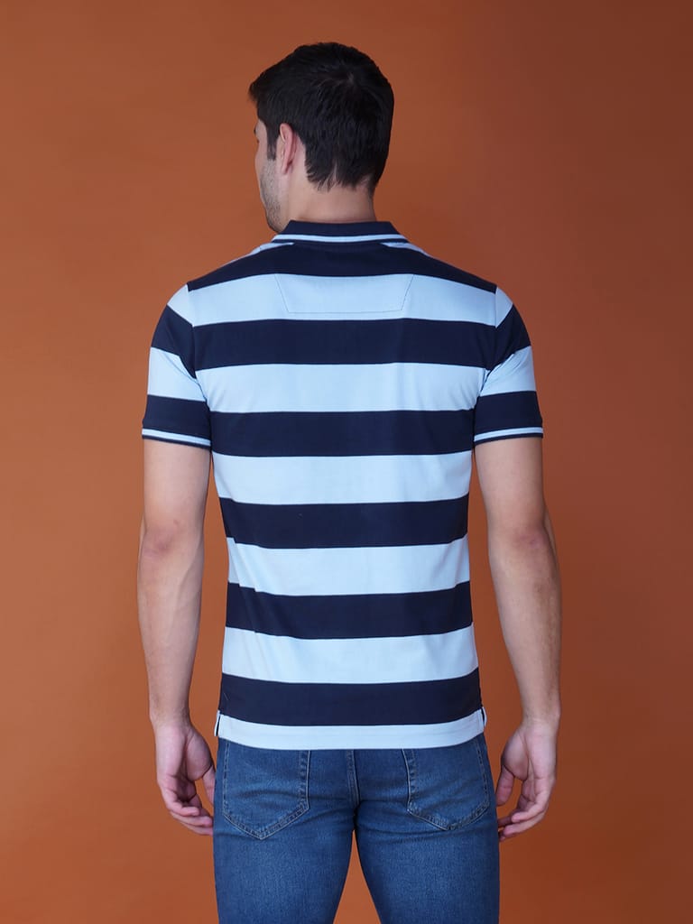 Men's Stripe Polo T-shirt Navy-Blue view 2