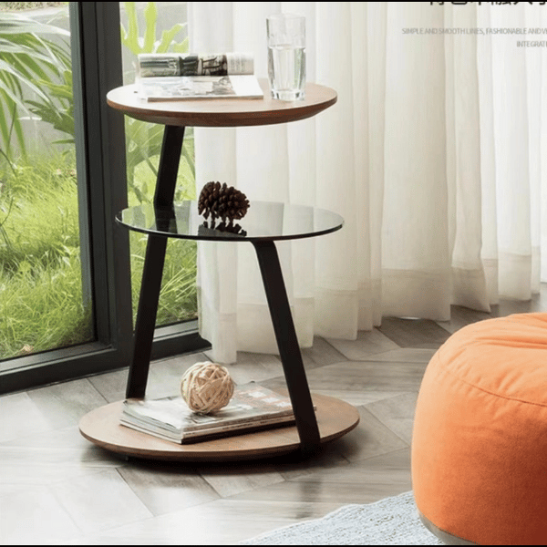 ARENA SIDE TABLE J1952 CLEAR GLASS METAL LEGS PAINTED view 2