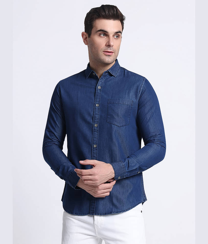 plounge Denim Regular Fit Solids Full Sleeves Men's Casual Shirt - Blue ( Pack of 1 )