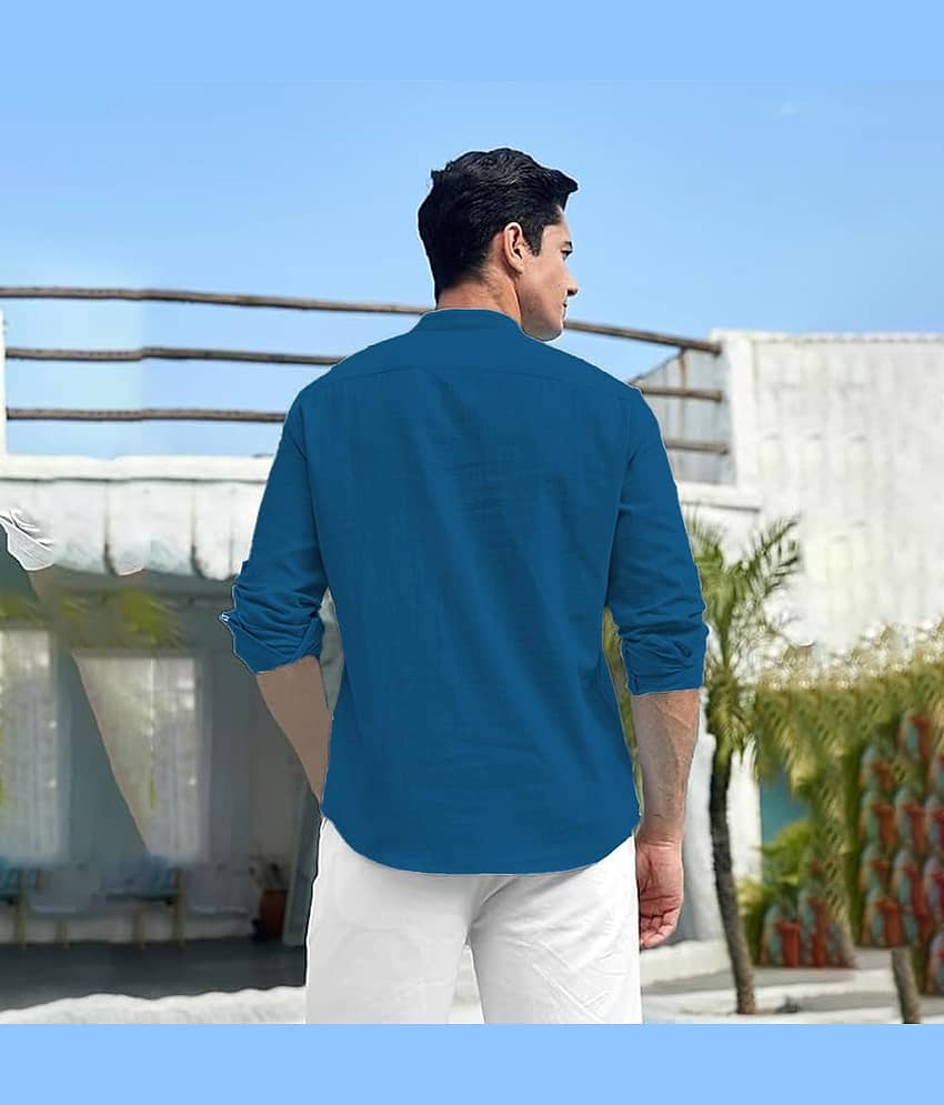 UNI VIBE Light Blue Cotton Men's Shirt Style Kurta ( Pack of 1 ) view 2