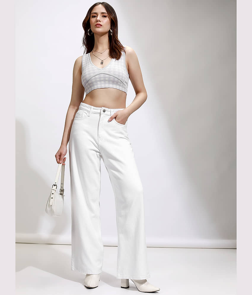 Tokyo Talkies Women's Wide Leg Mid-Rise Jeans ( White ) view 2