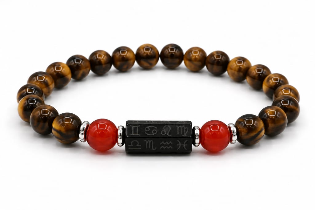 Singh Rashi (Leo Zodiac) Bracelet - Tiger's Eye & Red Beads view 2