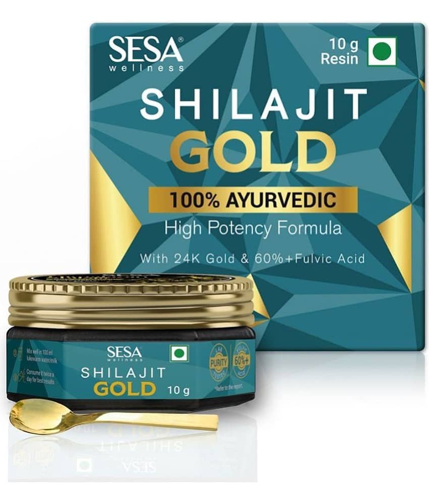 Sesa Shilajit Gold 10 g Resin I With 24k Swarna Vark | Contains More than 60% Fulvic Acid (Certificate Included) | Helps Boost Stamina, Immunity & Muscle Recovery| 100 % Ayurvedic