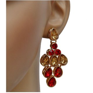 Lucky Jewellery Elegant LCT Golden Red Color Stone Necklace Set For Girls Women view 2