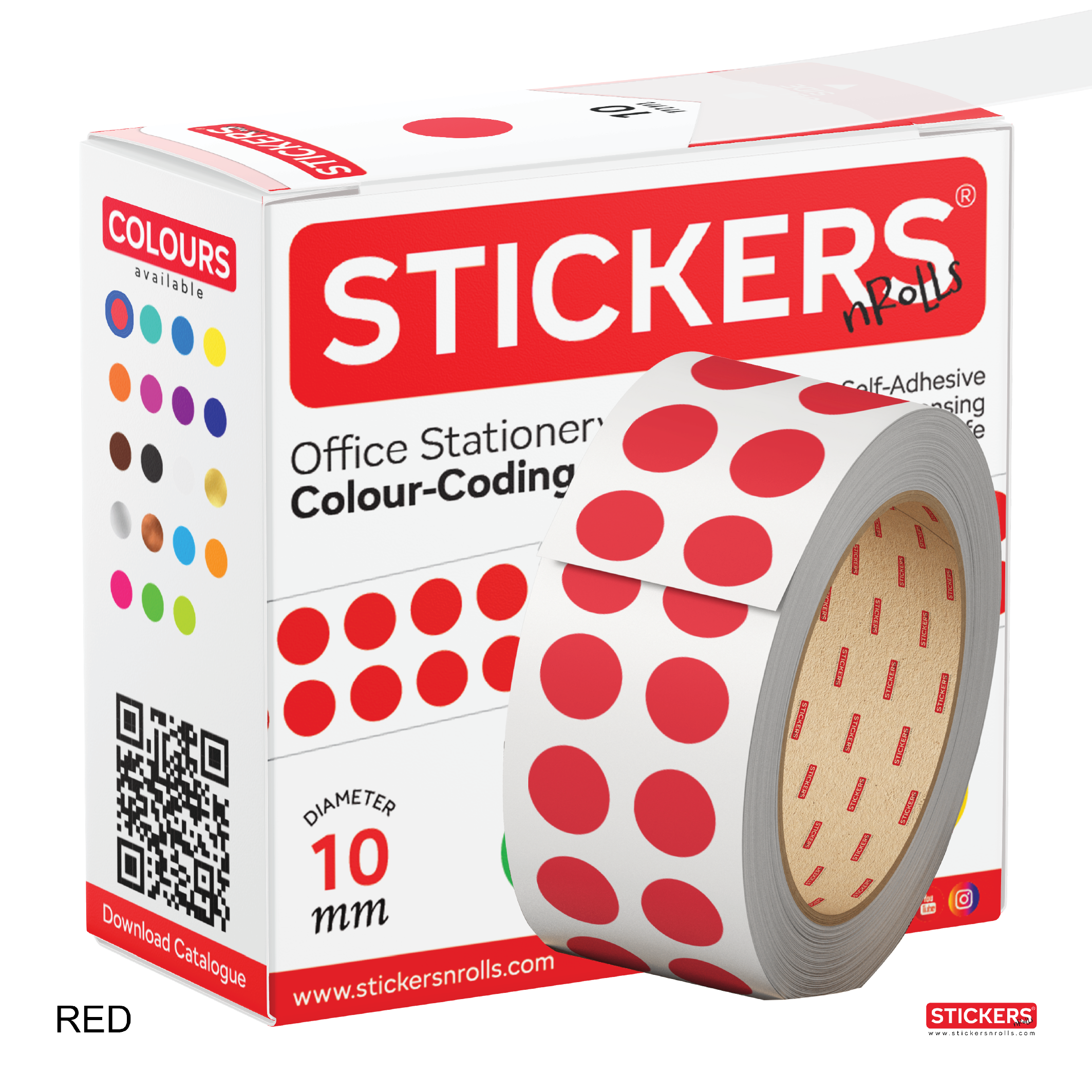 10mm - Round - Solid Colours - Colour Coding Stickers - Permanent Adhesive