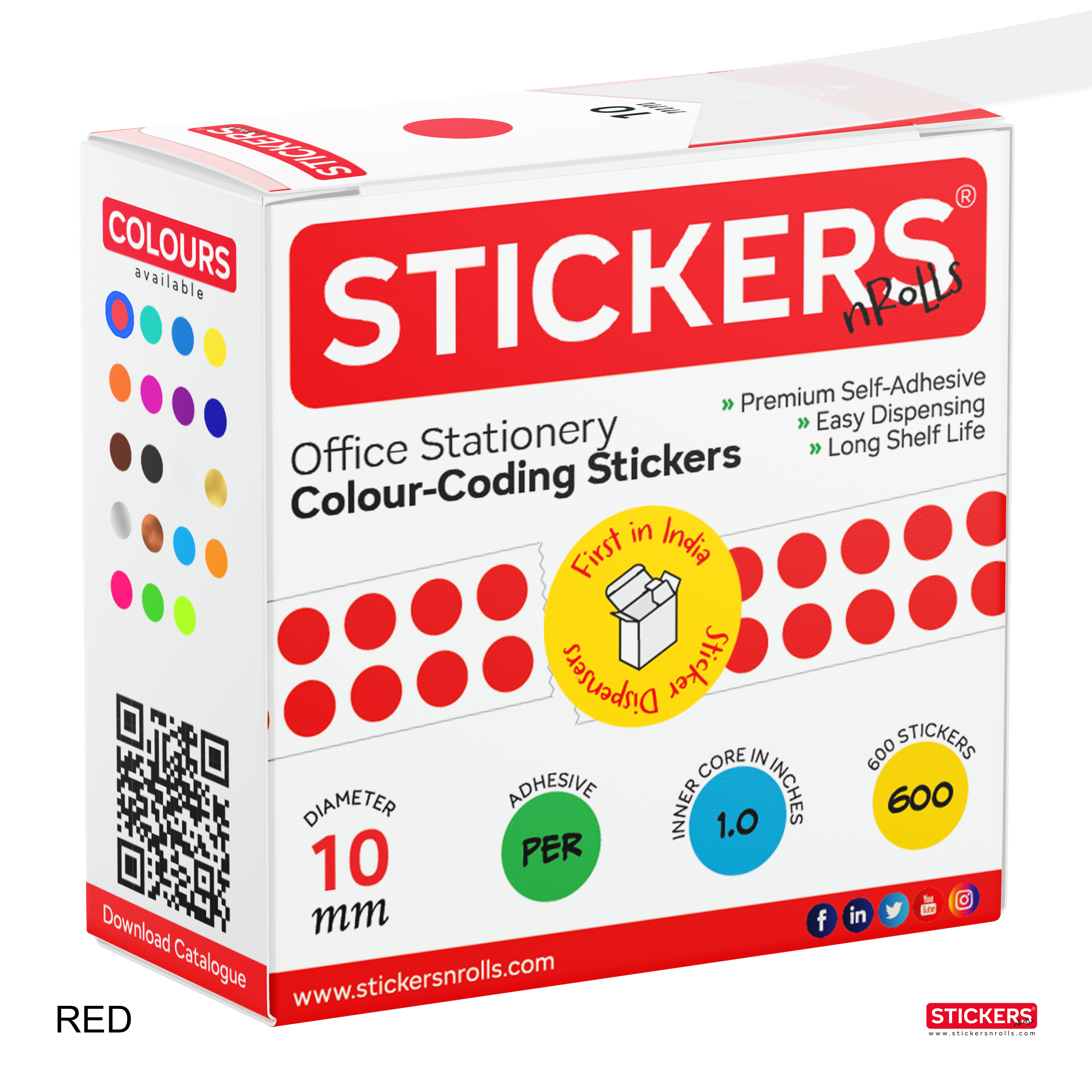 10mm - Round - Solid Colours - Colour Coding Stickers - Permanent Adhesive view 2