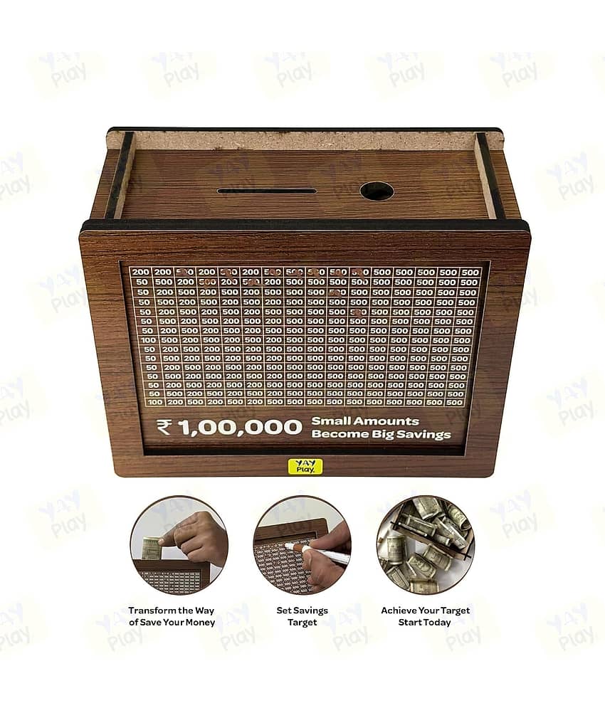 swipe n see Wood Brown Piggy Bank ( Pack of 1 ) view 2