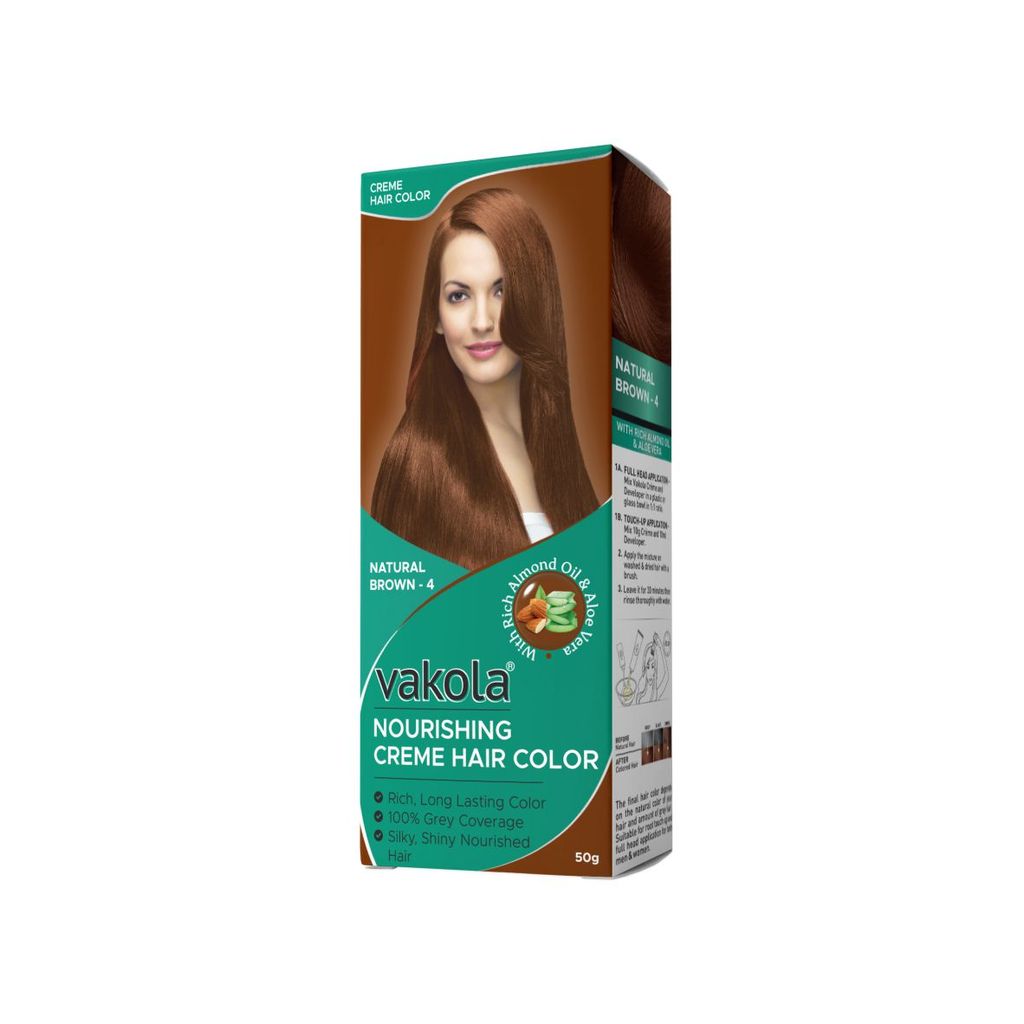 Vakola Natural Brown Hair Color Cream – Pack of 1 (100ml) | Permanent, Long-Lasting Grey Coverage with Almond Oil & Aloe Vera view 2