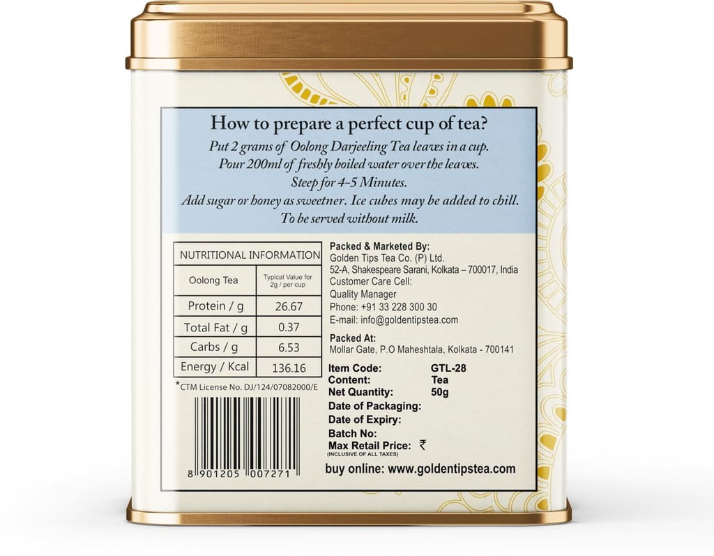 Golden Tips Healthy/ Natural Loose Leaves Sparkling Oolong Tea Tin can (50 Gram, 25 cups) view 2