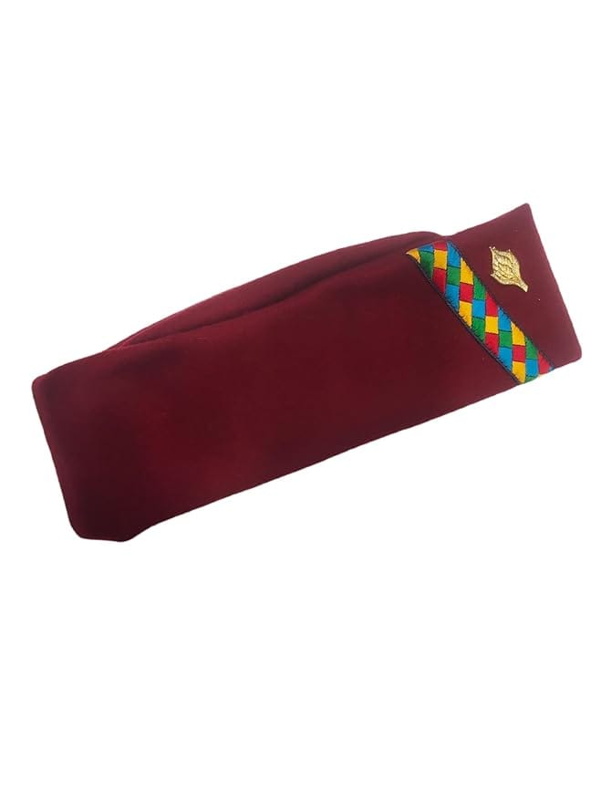 Uttarakhand Pahadi Topi/Cap Maroon, Brhamkamal Uttarakhandi Topi, Pahadi Cap, Himachali Cap Maroon Golden Emblem view 2