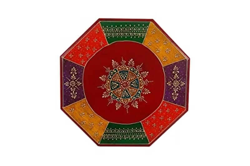 Vijay Art - Pooja Item Designer Small Chowki Bajot Low Coffee Side Table (Red) 16 x 16 x 6 Inches view 2