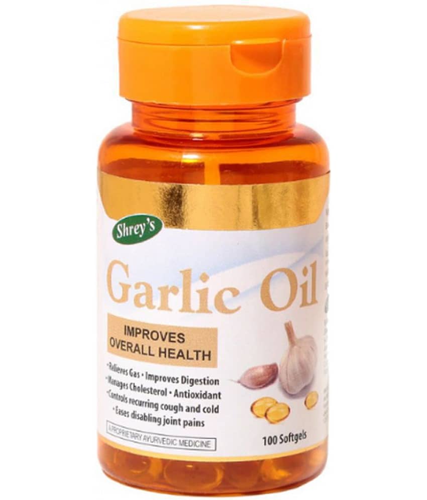 Shrey's Garlic Oil for Digestion – 100 Capsules (Improves Overall Health) 100 no.s Unflavoured Minerals Softgel