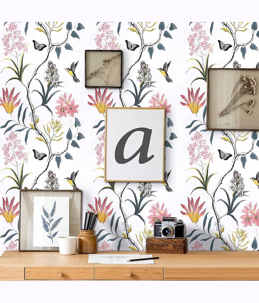 KRAMOX White Flowers and Birds Wallpaper Removable Peel and Stick Self Adhesive Film Stick Paper for Bedrooms, Living Room, Hall, Play Room, Garden Home Decoration Stickers (250 cm *45 cm) view 2