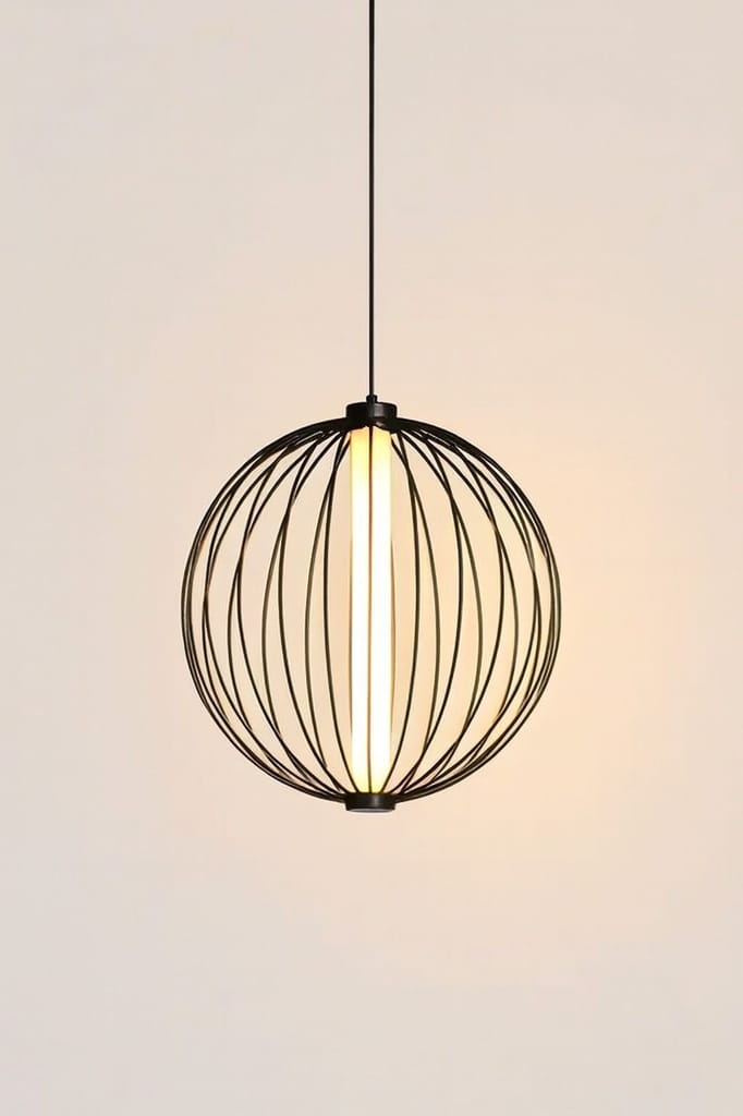 SPARKWORLD Modern Cage Pendant Light Pendant Lamp Ceiling Lamp (Black) | Colour: Round Cage view 2