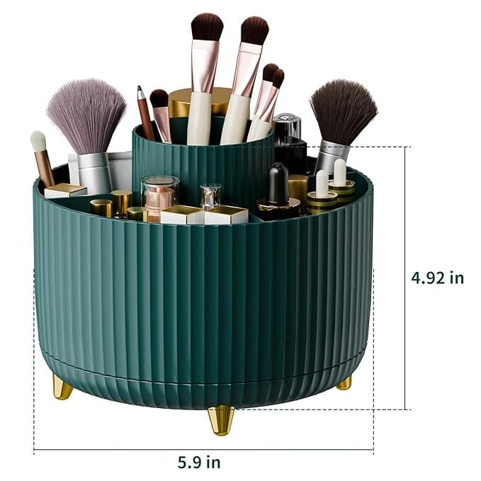 360° Rotating Makeup Brush Holder Cosmetics Organizer, Makeup Organizers Countertop (Green) view 2
