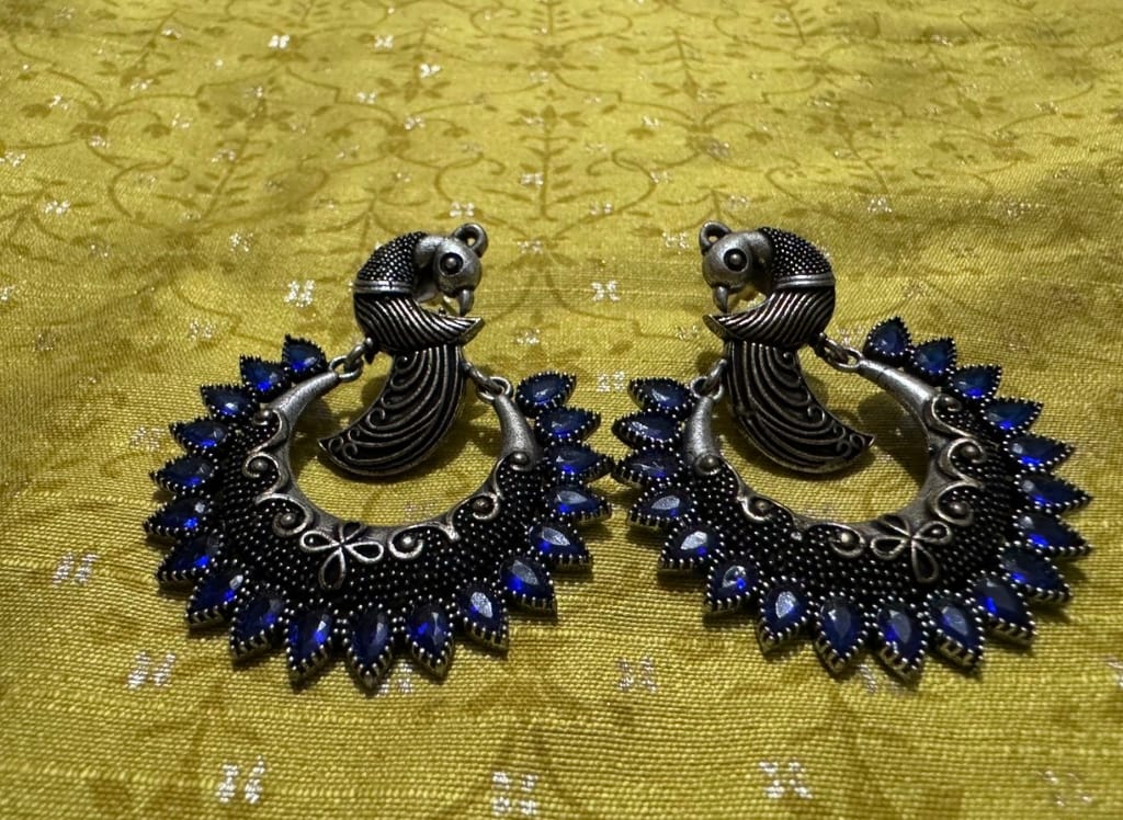 Peacock Design Blue Stones Chandbali view 2