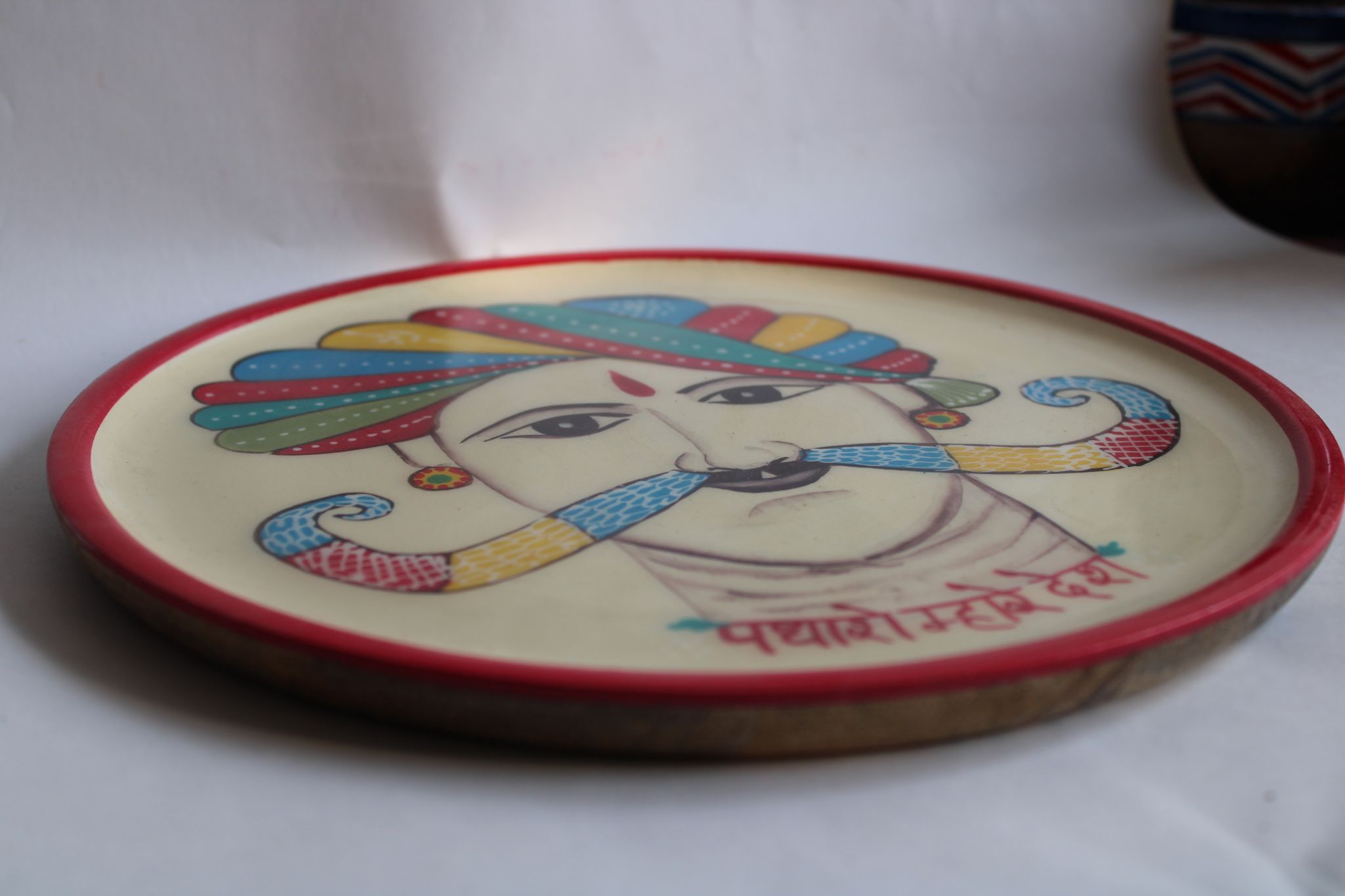 Hand-Painted Wooden Plate – Turbaned Man Artwork view 2