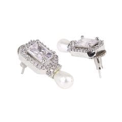 American Diamond Silver Polish White Stone Earrings view 2
