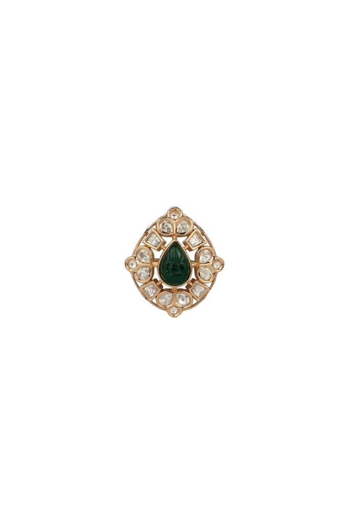 KESHAVI SP EMERALD STONE WITH POLKI RING view 2