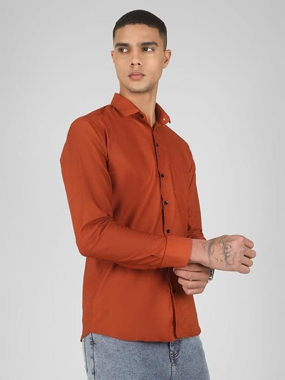 Men's Solid Rust Orange Full Sleeve Formal Cotton Shirt view 2