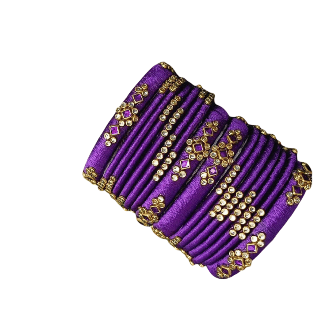Purple Silk Thread Bangles with Rhinestone & Golden Accents view 2