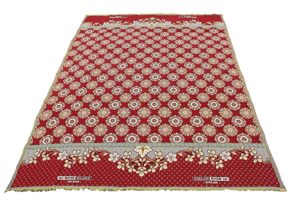 Solance Cotton Mayur Pankh Solapuri Chaddar (Red, Dark Blue, Extra Large Double) - Pack of 2 view 2