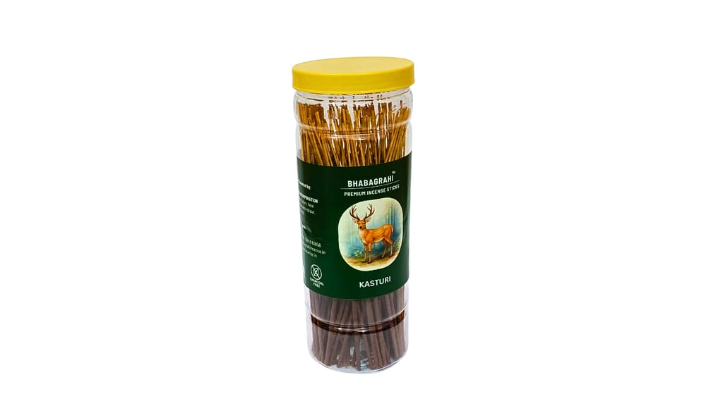 Bhabagrahi Kasturi Incense Sticks 8 Inch | Premium Long-Lasting Fragrance | 150 Sticks in Plastic Jar view 2