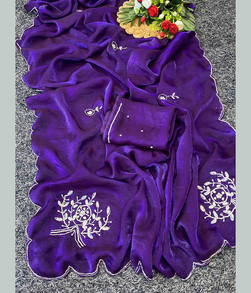 ofline selection Satin Solid Regular Saree With Unstitched Blouse Piece ( Purple )