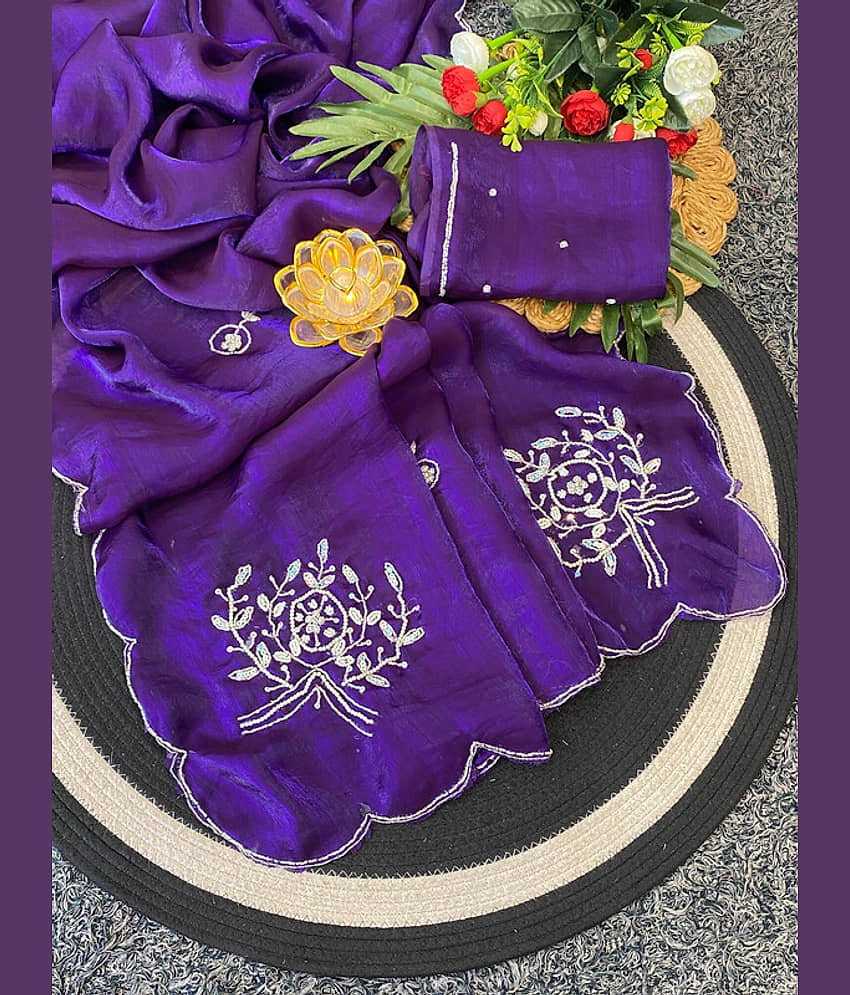 ofline selection Satin Solid Regular Saree With Unstitched Blouse Piece ( Purple ) view 2